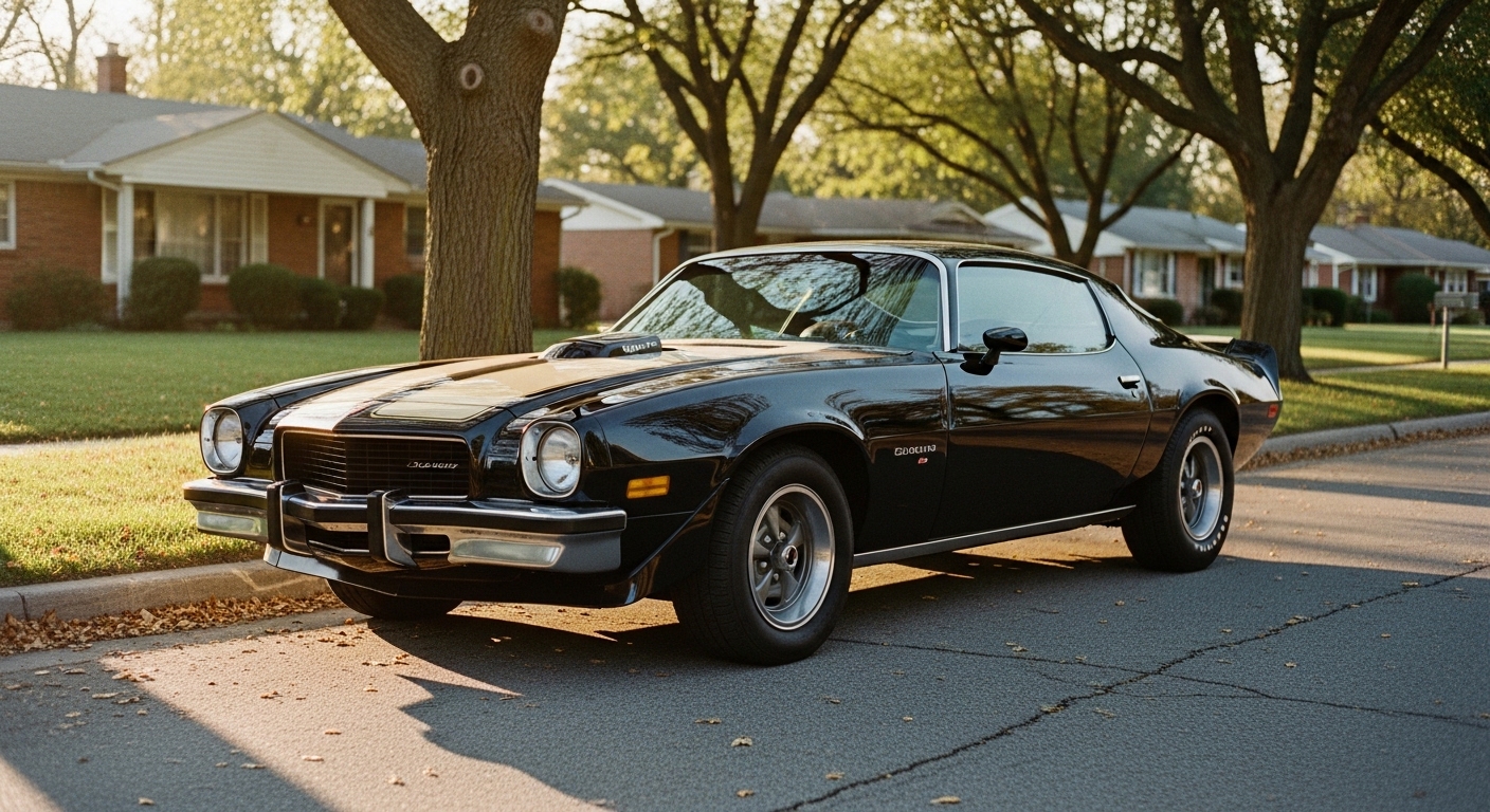 Classic 1976 American muscle car on a suburban street